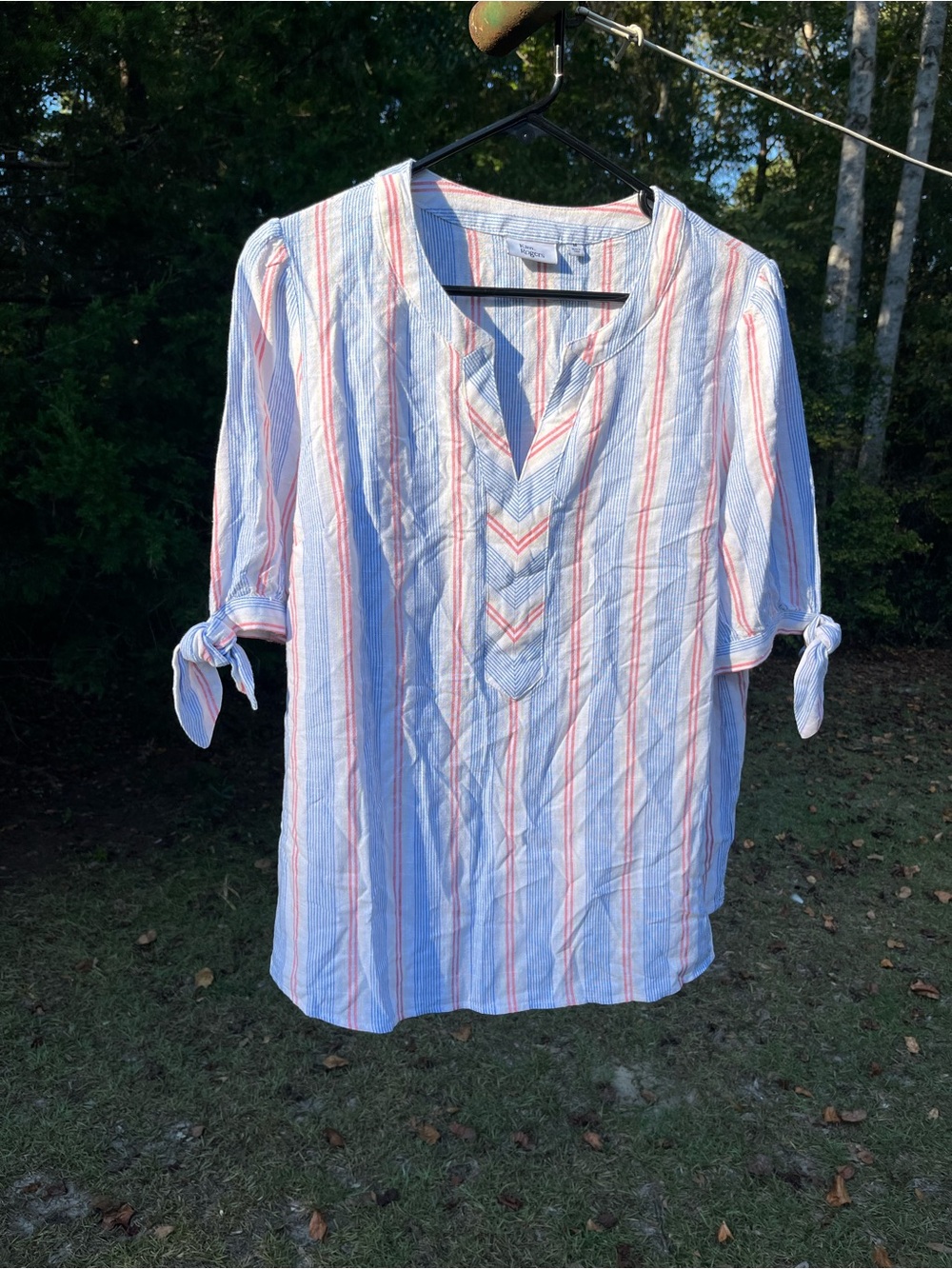 Kim Rogers Striped Tie-Sleeve Tunic - White, Blue & Red